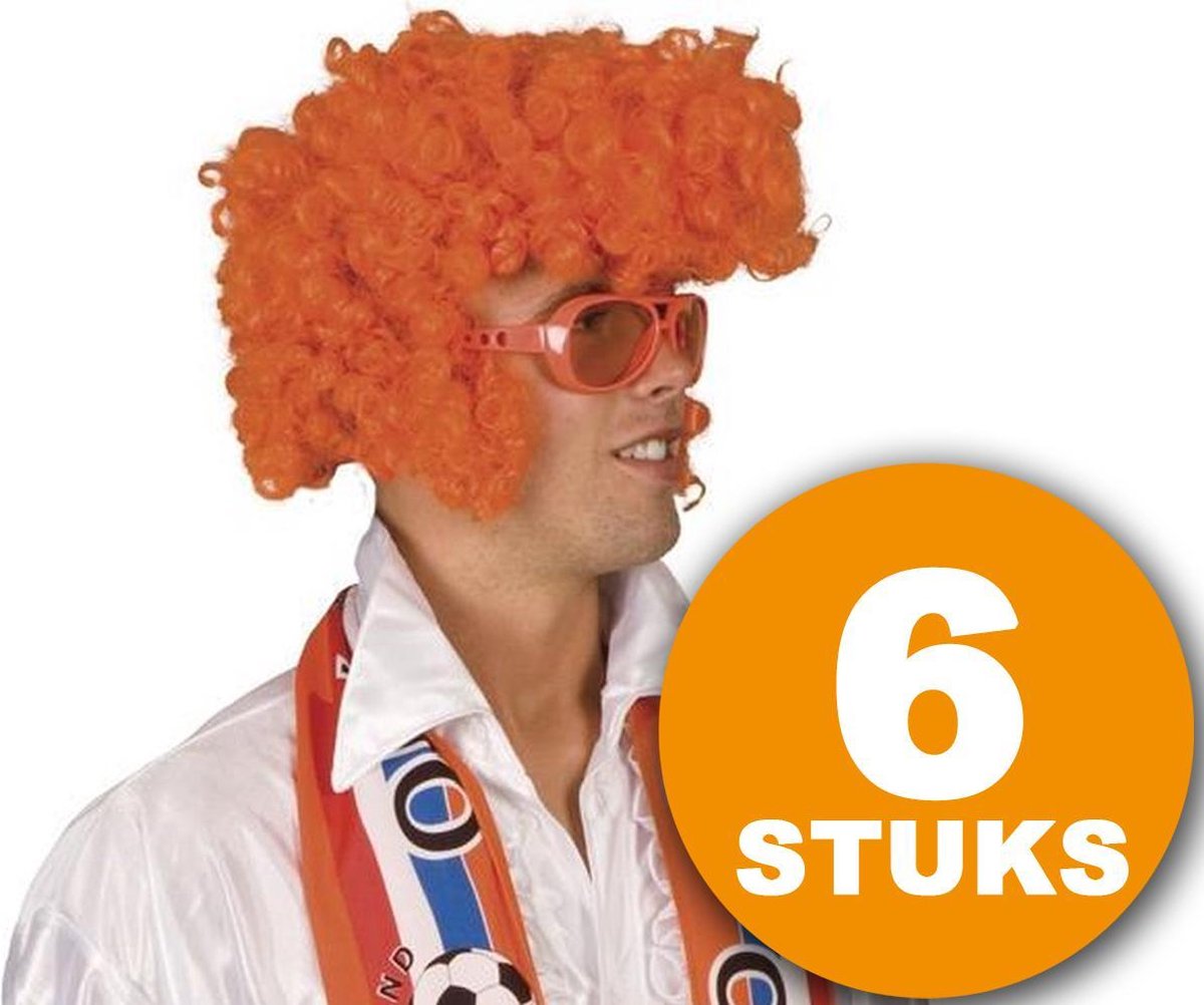 Oranje Pruik | 6 stuks Oranje Feestpruik 